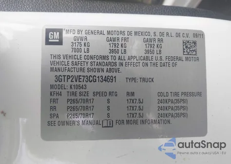 2012 GMC Sierra 1500 Sle from USA, damaged, VIN 3GTP2VE73CG134691